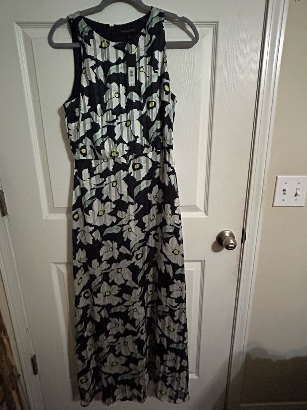 Banana Republic Black Maxi Dress with White Floral and Yellow Accents